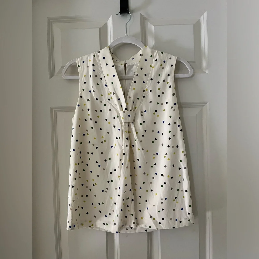 Kate Spade silk cream polka dot sleeveless shirt-blouse business preppy XS